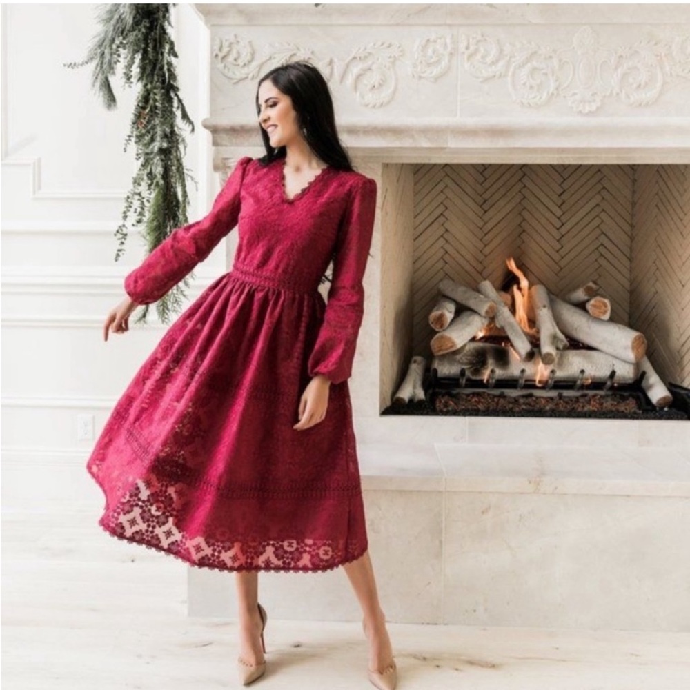 Rachel Parcell NWT long sleeves Noel red embroidered Dress M